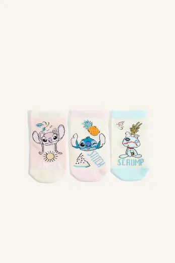 Lilo & Stitch Lisanslı Pamuklu 3'Lü Patik Çorap Kız Çocuk