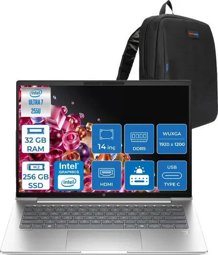 Hp Probook 4 G1I Intel® Core Ultra 7 255U 32GB Ddr5 256GB SSD 14" Wuxga (1920 x 1200), IPS 300 Nits Freedos Taşınabilir Bilgisayar C9FH1ETF06+ZETTAÇANTA