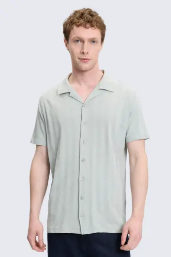 Yeşil Regular Fit Apaş Yaka 100% Pamuk Casual Gömlek