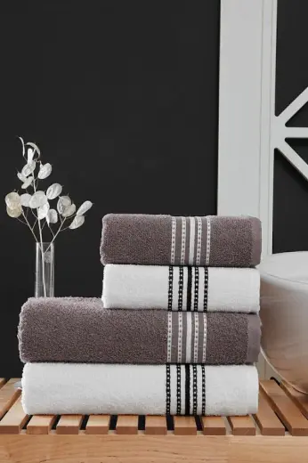 4 Lü Banyo Havlusu Seti Elvin - 70x140cm X2 / 50x90cm X2 Kahve