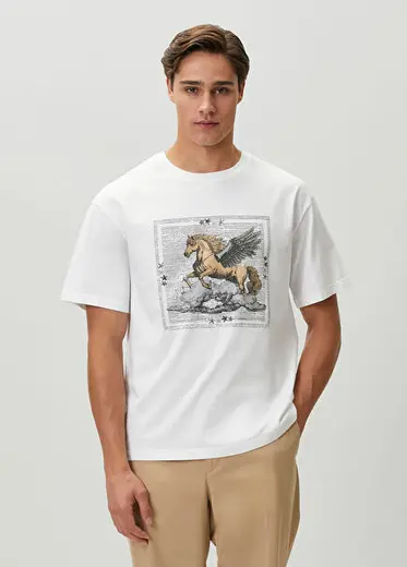 Beyaz Grafik Baskılı T-shirt