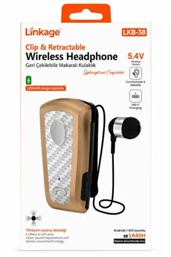 LKB-38 Makaralı Titreşimli Bluetooth 5.4 Kulaklık - Yaka Klipsli Geri Çekilebilir İş Kulaklığı