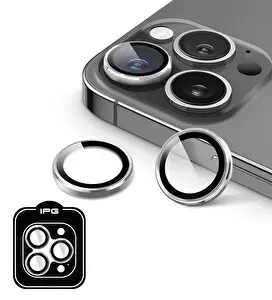 IPG ProLENS Kamera Lens Koruyucu – iPhone 16 Pro Pro Max Uyumlu Alüminyum Çerçeve Kırılmaz Cam Gümüş