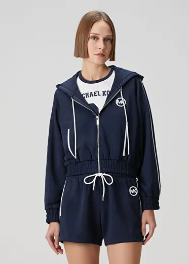 Lacivert Kapüşonlu Fermuarlı Sweatshirt