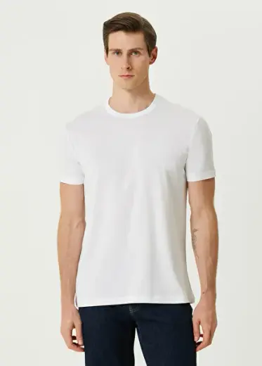 Bosphorus Premium Modal Qsimple Muscle Up Fit Beyaz Kısa Kollu Erkek T-shirt