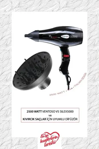 V5 Silex5000 Profesyonel Fön Makinesi Siyah Vigolu