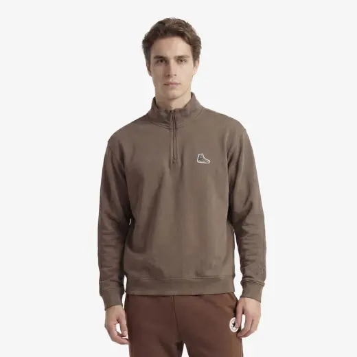 Converse Sneaker Logol Loose Fit Yarım Fermuarlı Erkek Gri Sweatshirt