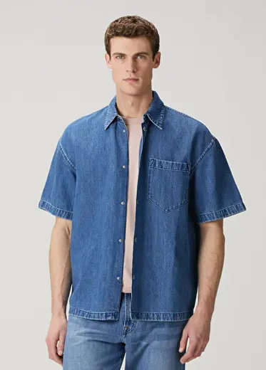 Mavi Kısa Kollu Denim Gömlek