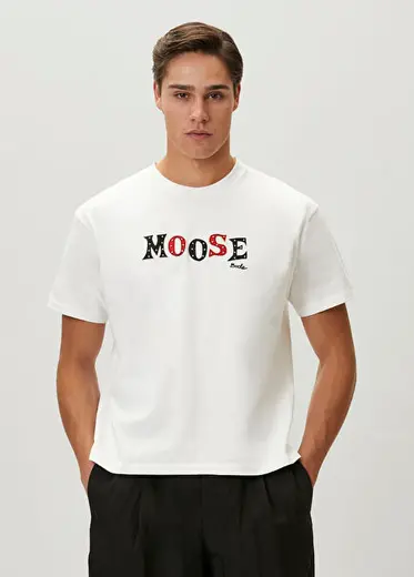 Kırık Beyaz Baskılı T-shirt