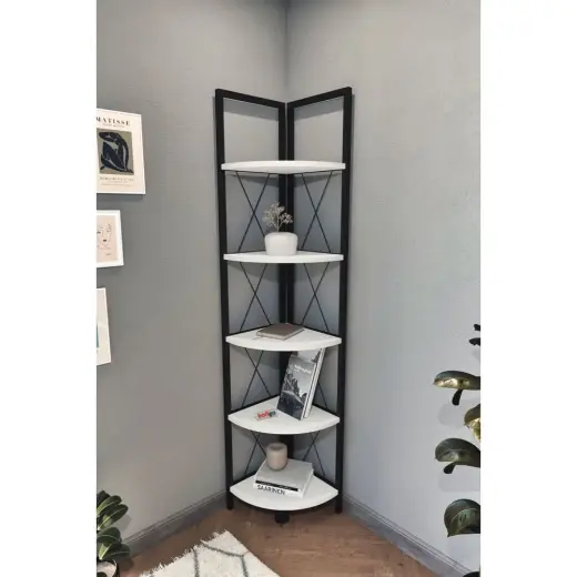 Bofigo 5 Raflı Metal Köşe Kitaplık Beyaz