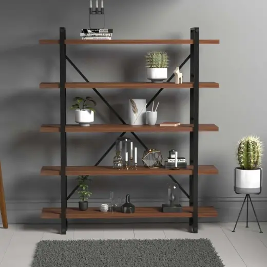 Evdemo Wood Metal Kitaplık Ceviz