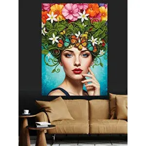 Tablomega Çiçek Saçlı Kadın Portresi Dekoratif Kanvas - Mdf Ahşap Tablo 100x140 cm