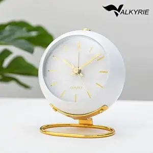 Valkyrie Akar Saniyeli Işıklı Metal Gold Dijital Masa Saati Alarmlı Beyaz