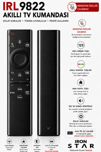 TV kumandası / Smart TV kumandası / televizyon kumandası / akıllı TV kumandası / uyumlu kumanda / TV uzaktan kumanda / oled tv / qned tv / led tv ırl9822