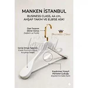 Manken İstanbul Business Class 5 Adet 44 Cm İtalyan Kanca Masif Ahşap Takım Elbise Askısı Palto Askısı Ceket Askısı