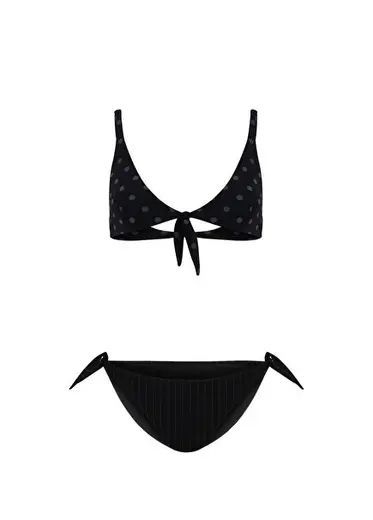 Gina Siyah Puantiyeli ve Çizgili Bikini Takımı
