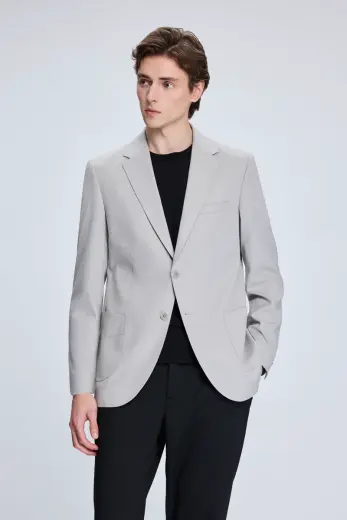Gri Slim Fit Mono Yaka Casual Ceket