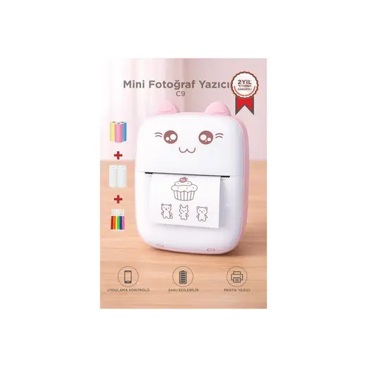 Torima C9 Kablosuz Bağlantı App Kontrol Mini Taşınabilir Termal Yazıcı Pembe
