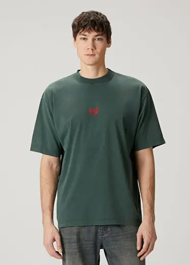 Yeşil Logo Nakışlı T-shirt
