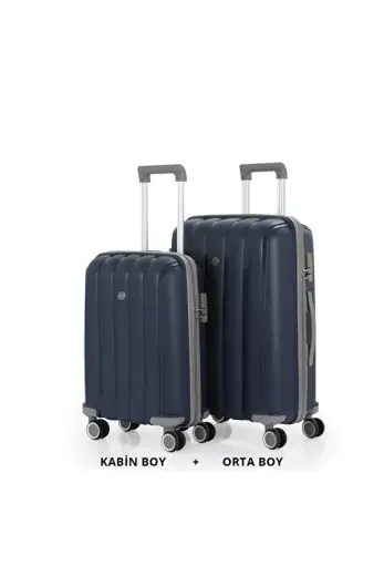 Bavul Orta ve Kabin 2li Set Kırılmaz Silikon Valiz V305 Laci/Gri