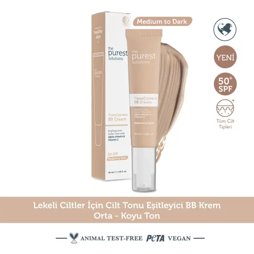 The Purest Solutions Lekeli Ciltler İçin Cilt Tonu Eşitleyici BB Krem 50+SPF 40 ml (Orta-Koyu Ton)
