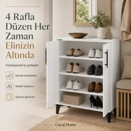 Garaj Home 4 Raflı Ayakkabılık Çok Amaçlı Dolap Beyaz 7