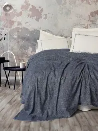 Embrova Şönil Çift Kişilik Yatak Örtüsü/Pike Takımı Loom Lacivert 2