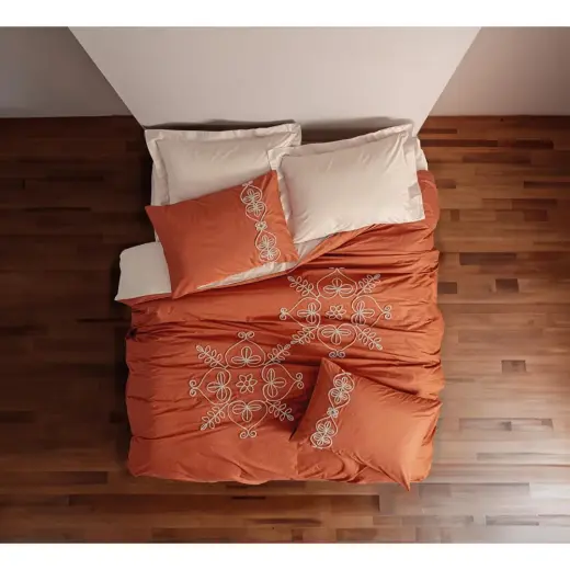 Cotton Box Nakışlı Ranforce Çift Kişilik Nevresim Takımı Tiva Bej