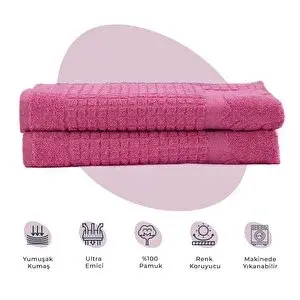Homedius Banyo Kareli Ayak Desenli Pamuk Ayak Havlusu 50x70cm Pembe 2’li