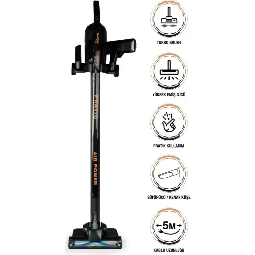 Fantom Pratic Aır Power P 1250 Siyah Torbasız Dönebilen Turbo Başlıklı Dikey Süpürge