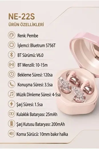 Charmlı Klipsli Bluetooth Kulaklık Kablosuz ANC ENC Çift Mic Küpe Kulaklık