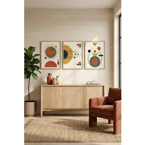 Tontilika Soyut Gezegen Yörüngeleri 3’lü Ahşap Çerçeveli Tablo Seti 21x30 cm