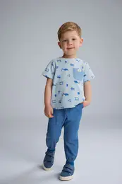 2'li Takım Baskılı Kısa Kollu Tişört Jean Pantolon Erkek Bebek 1