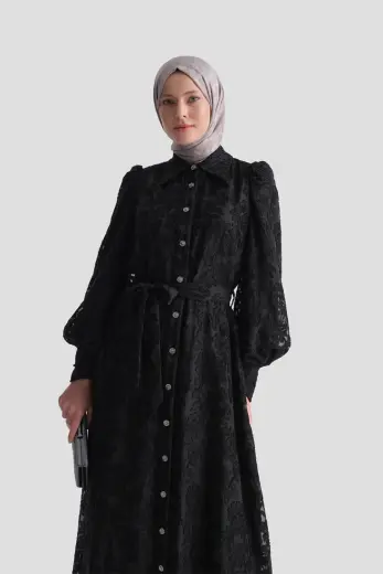 Dantel Şık Elbise Siyah