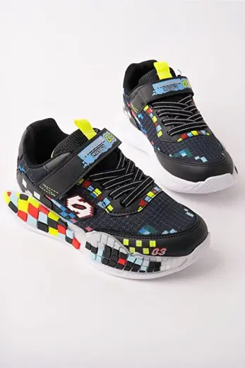 Renkli Blok Tabanlı Cırtlı ve Bağcıklı Çocuk Sneaker Spor Ayakkabı