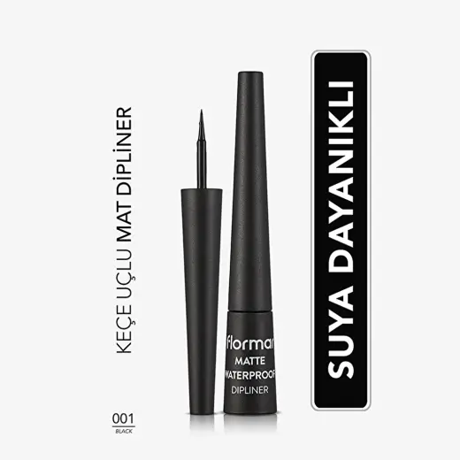 Flormar Matte Waterproof Yoğun Pigmentli ve Mat Bitişli Dipliner 001 Black