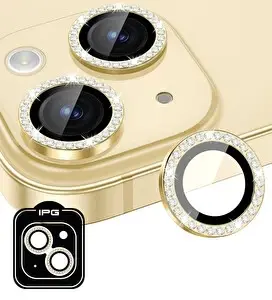 IPG ProLENS iPhone 15 / 15 Plus Elmas Taş Çerçeveli Kırılmaz Cam Kamera Lens Koruyucu