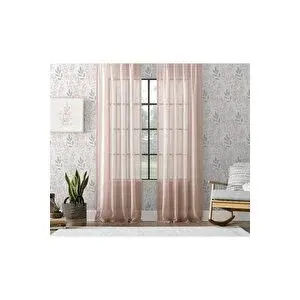 Goccia Home Keten Görünümlü Düz Tül Perde Pilesiz Pudra Pembe 400x260 cm
