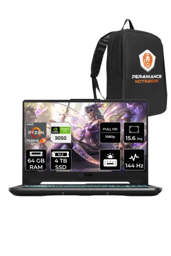 ASUS TUF Gaming A15 R5 7535HS 64 GB 4 TB SSD RTX3050/4 GB 144Hz 15.6" FHD FDOS HN048 & PER4 ÇANTA