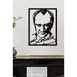 Gowpenart Çerçeveli Atatürk Portresi İmzalı Dekoratif Siyah Metal Duvar Tablosu Ev & Ofis Dekoru