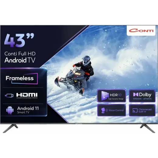 Die Grup Conti 43 Inç Full Hd Android Tv (CT43AN300F) Dolby Atmos Vision, Hdr, Çerçevesiz, Dahili Uydu Alıcı, Wi-Fi, Bluetooth, Chromecast Built-In, 2x Hdmı, Smart Tv