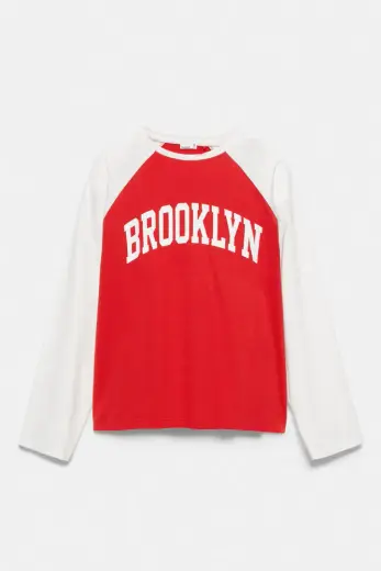 Brooklyn reglan kollu tişört Beyaz/Kırmızı
