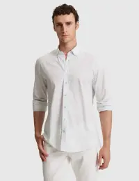 Mavi Keten Karışımlı Regular Fit Uzun Kollu Gömlek 2
