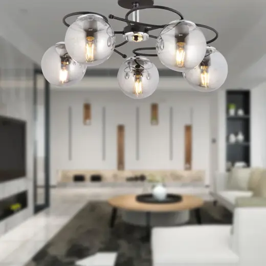 Apliqa Rodonit 5li Siyah Krom Füme Camlı Modern Sarkıt Genç Odası Yatak Odası Retro Salon Avize