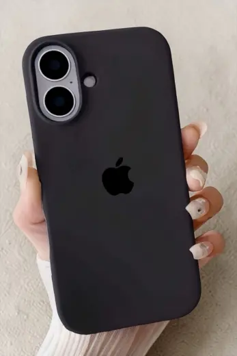 Iphone 16 Uyumlu Kılıf Logolu Lansman Soft Yumuşak Içi Kadife Silikon Kapak Siyah