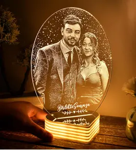 Kişiye Özel Fotoğraflı 3D Led Oval Gece Lambası (Beyaz)