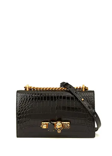 Jewelled Satchel Siyah Kadın Deri Omuz Çantası