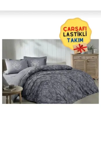 Tek Kişilik ( Çarşafı Lastikli ) Ranforce Nevresim Takımı Antrasit