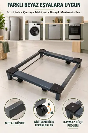 Metal Beyaz Eşya Altlığı Çeksür – Tekerlekli ve Kilitlenebilir Çamaşır Makinesi, Buzdolabı, Bulaşık Makinesi Standı
