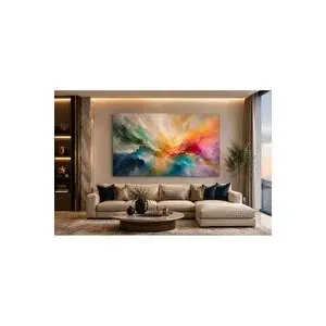 Mgi Design Renk Geçişli Soyut Kanvas Tablo Modern Lüks Salon Tablosu | Turkuaz Pembe Gold Dokulu Dekoratif Duvar Tablosu | Modern Duvar Dekoru | Salon, Yatak Odası Ve Ofis İçin | Sanatsal Ev Dekorasyonu 80x120 cm
